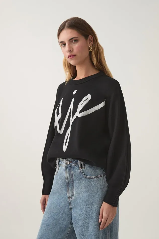Aje Knitwear and Jumpers Equation Knit Crew Jumper Blackwhite 8211 Women