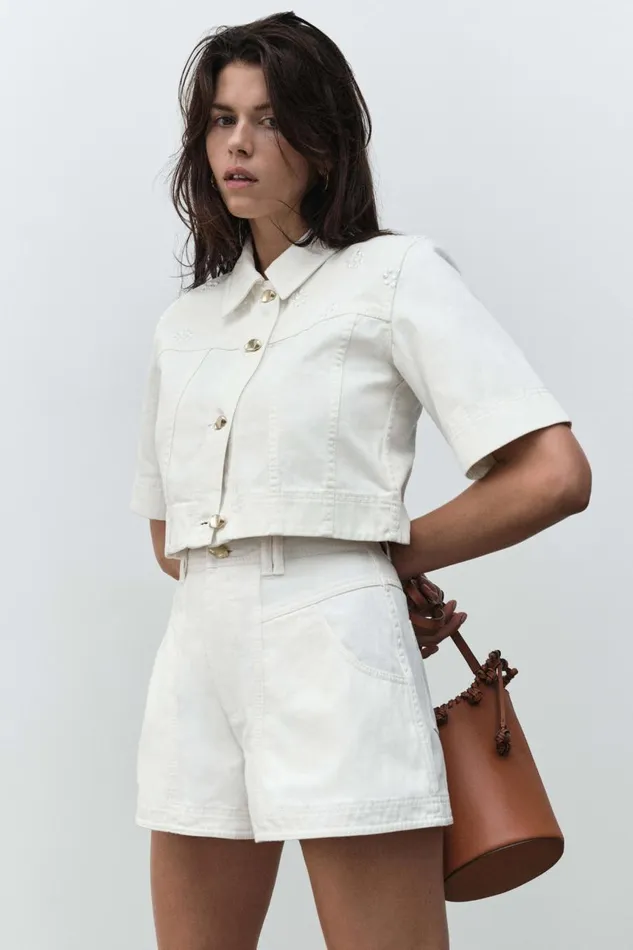 Aje Matching Sets Ren Denim Crop Shirt White 8211 Women