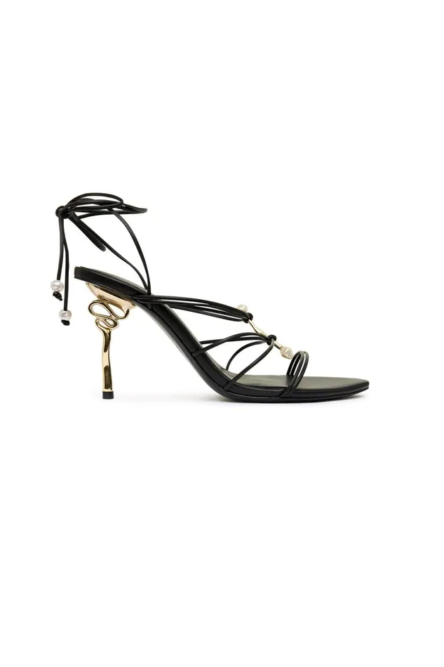 Aje Shoes Perenna Pearl Bar Strappy Heel Black 8211 Women