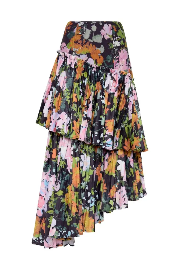 Aje Skirts Alice Pleated Asymmetric Midi Skirt Midnight Floral 8211 Women