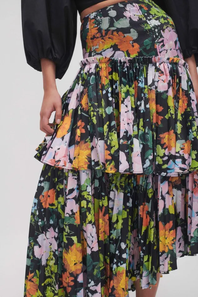 Aje Skirts Alice Pleated Asymmetric Midi Skirt Midnight Floral 8211 Women