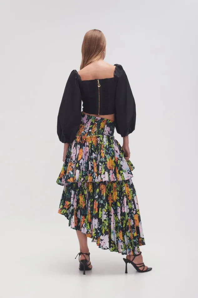 Aje Skirts Alice Pleated Asymmetric Midi Skirt Midnight Floral 8211 Women