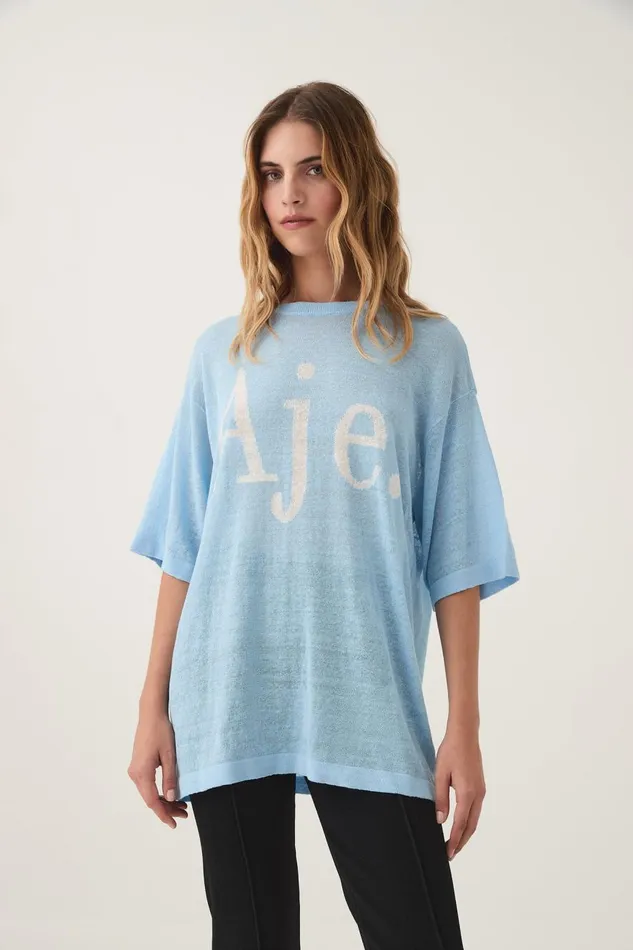 Aje Tees Elvira Oversized Linen Tee Powder Blue 8211 Women
