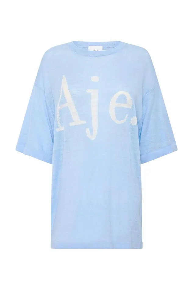 Aje Tees Elvira Oversized Linen Tee Powder Blue 8211 Women