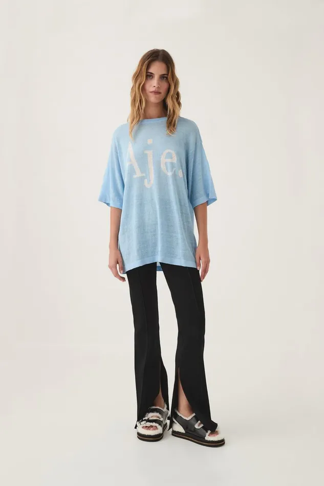 Aje Tees Elvira Oversized Linen Tee Powder Blue 8211 Women