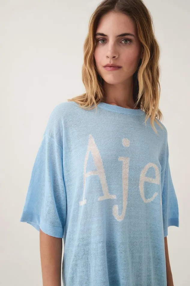 Aje Tees Elvira Oversized Linen Tee Powder Blue 8211 Women