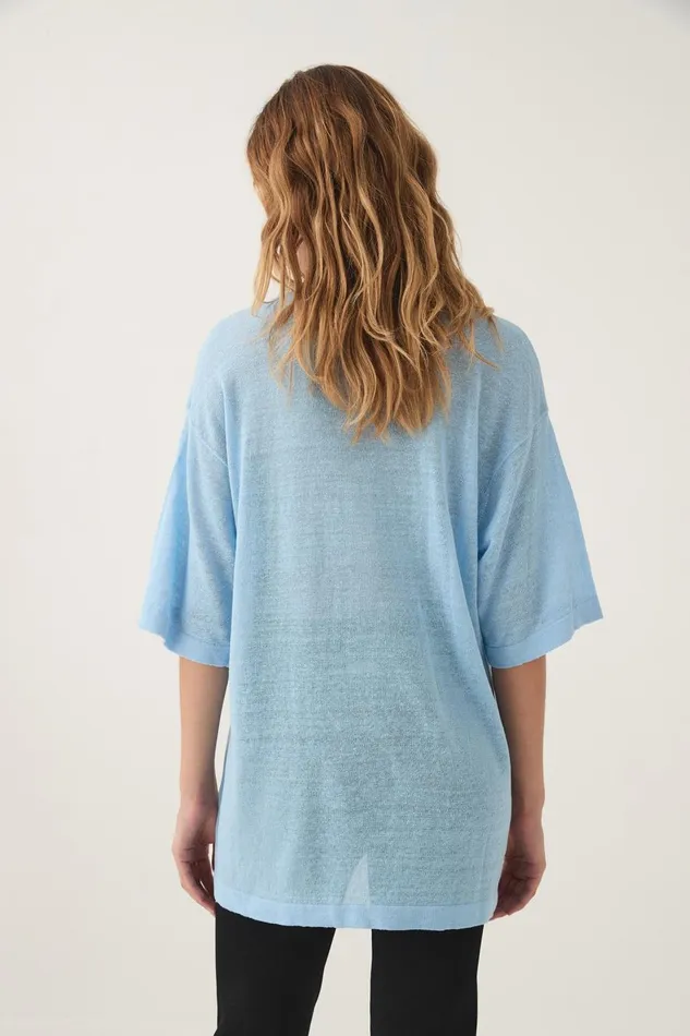 Aje Tees Elvira Oversized Linen Tee Powder Blue 8211 Women