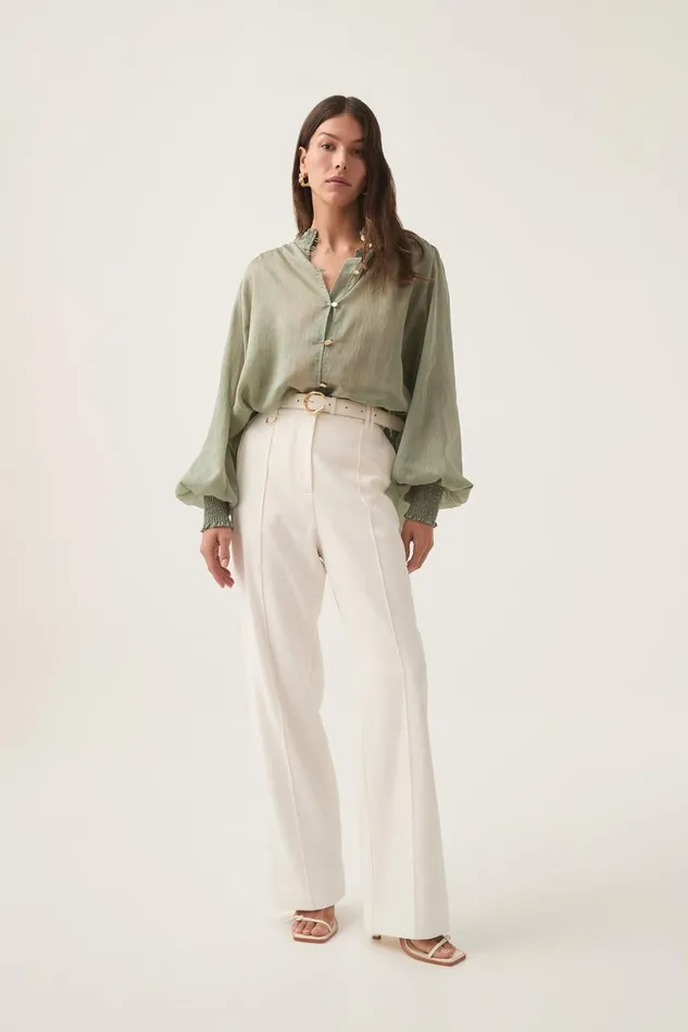 Aje Tops Athena Smocked Blouse Oak Moss 8211 Women