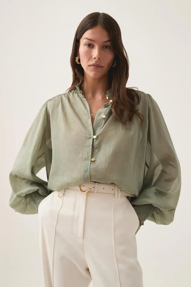Aje Tops Athena Smocked Blouse Oak Moss 8211 Women Aje Tops Athena Smocked Blouse Oak Moss 8211 Women