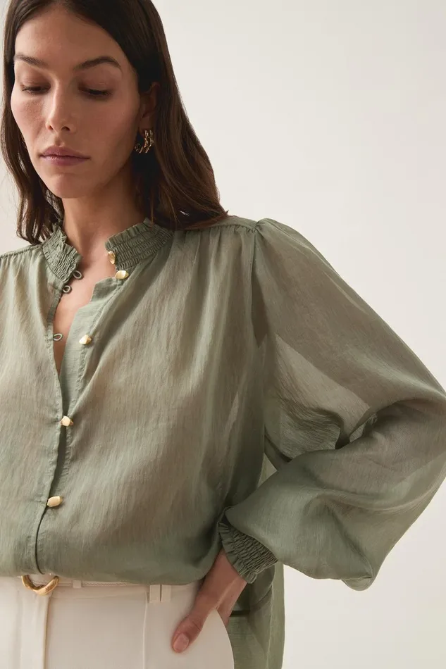 Aje Tops Athena Smocked Blouse Oak Moss 8211 Women Aje Tops Athena Smocked Blouse Oak Moss 8211 Women