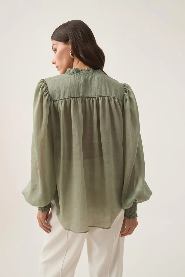 Aje Tops Athena Smocked Blouse Oak Moss 8211 Women Aje Tops Athena Smocked Blouse Oak Moss 8211 Women