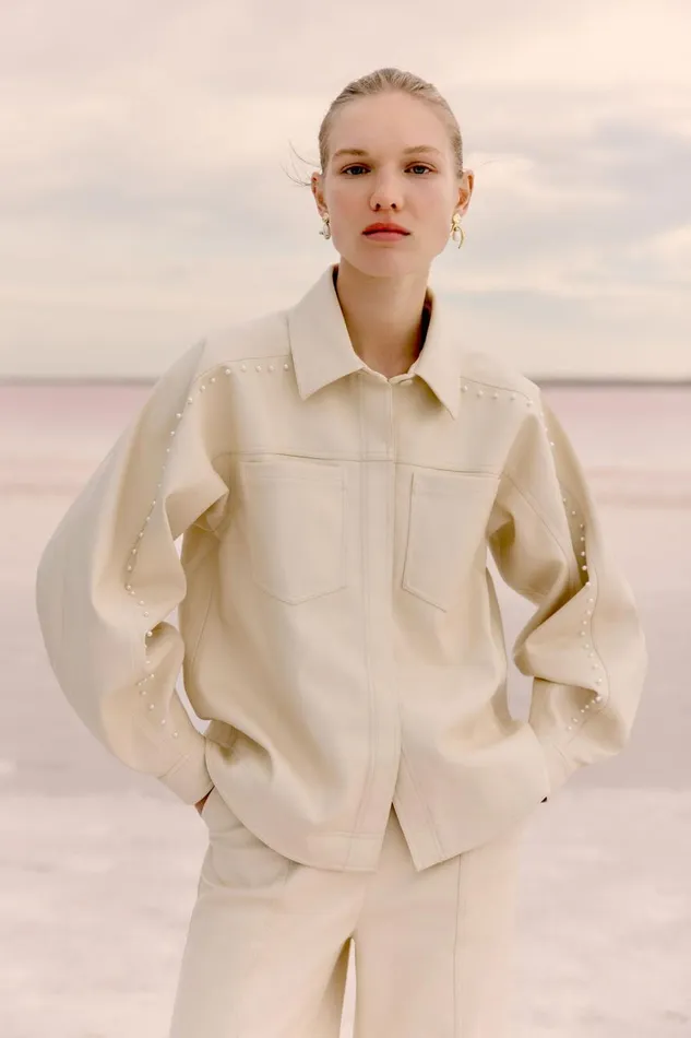 Aje Tops Lumen Pearl Shirt Sandstone Beige 8211 Women