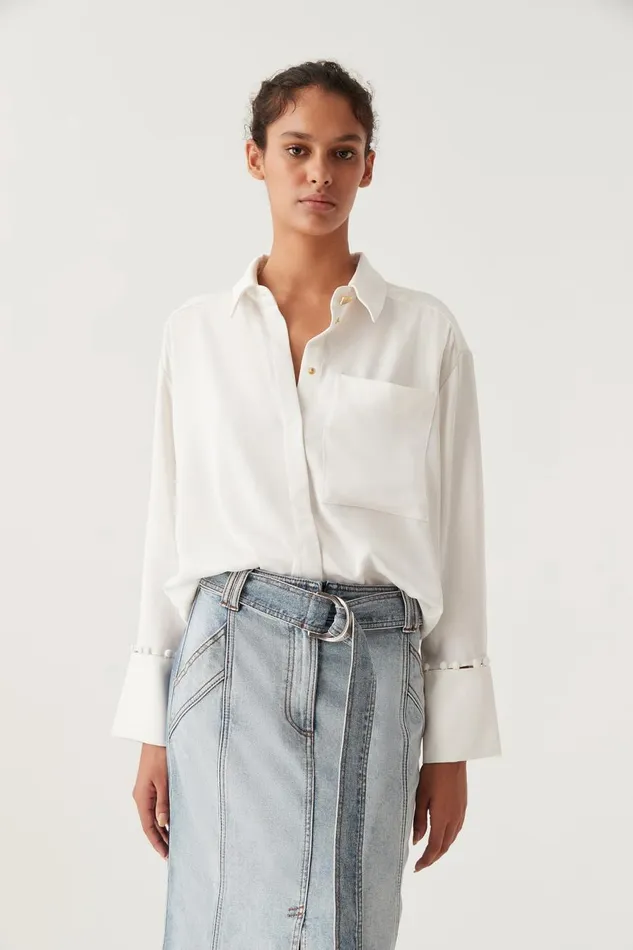 Aje Tops Riddle Buttoned Crepe Shirt Ivory 8211 Women