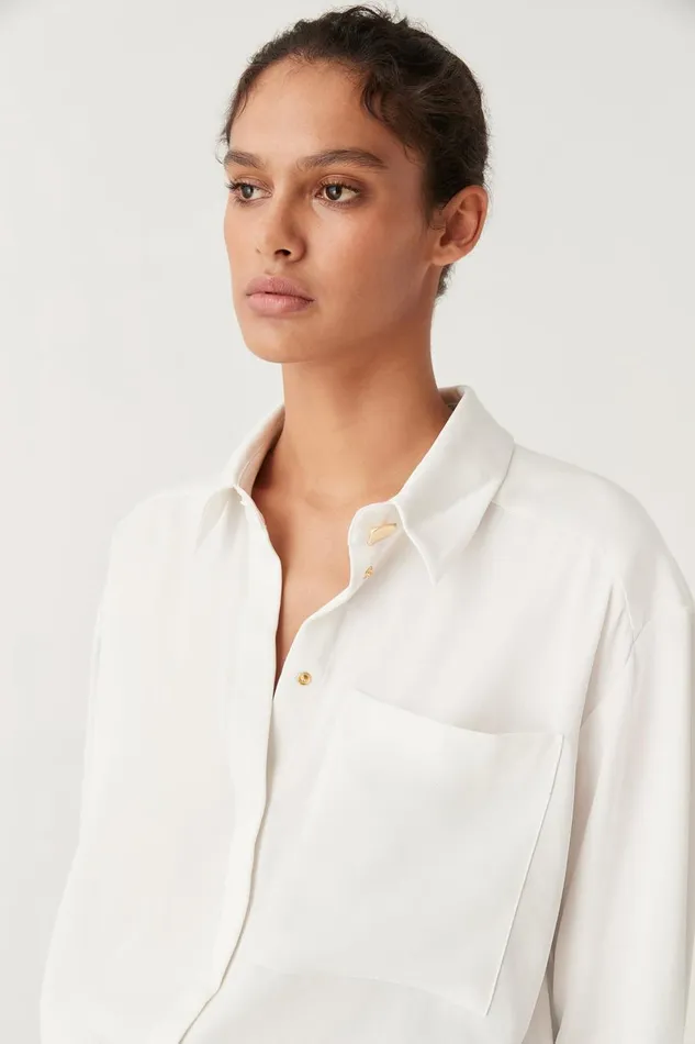 Aje Tops Riddle Buttoned Crepe Shirt Ivory 8211 Women Aje Tops Riddle Buttoned Crepe Shirt Ivory 8211 Women