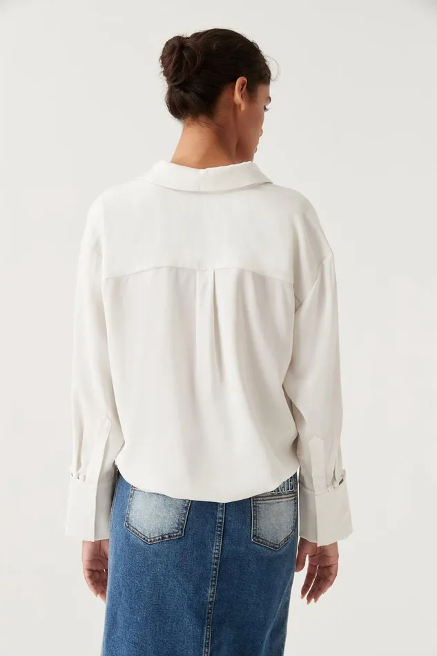 Aje Tops Riddle Buttoned Crepe Shirt Ivory 8211 Women Aje Tops Riddle Buttoned Crepe Shirt Ivory 8211 Women