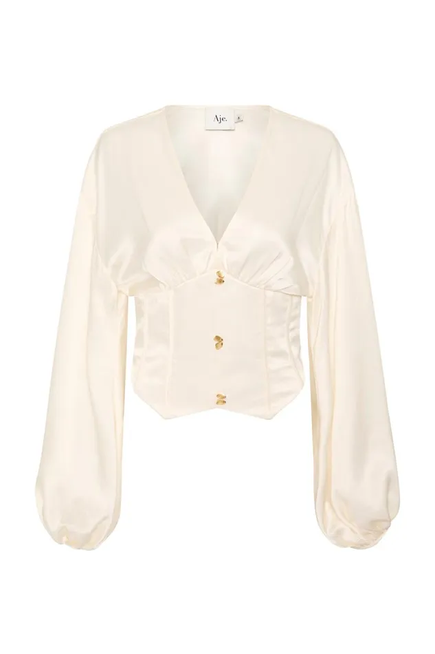 Aje Tops Spirit Corsetted Blouse Coconut Cream 8211 Women Aje Tops Spirit Corsetted Blouse Coconut Cream 8211 Women