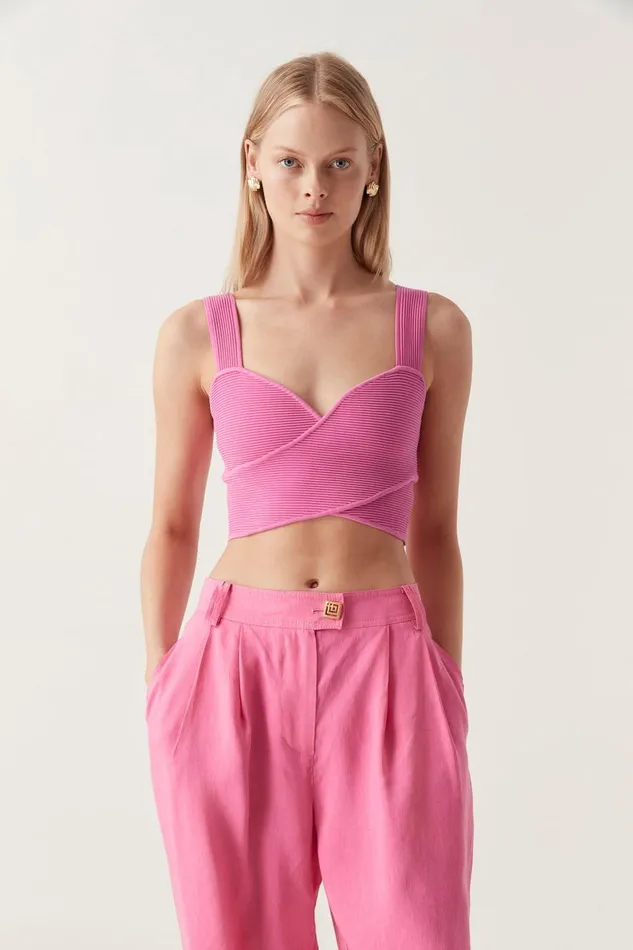 Aje Tops Sybil Twist Knit Bustier Brilliant Pink 8211 Women Aje Tops Sybil Twist Knit Bustier Brilliant Pink 8211 Women