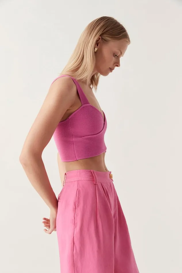 Aje Tops Sybil Twist Knit Bustier Brilliant Pink 8211 Women Aje Tops Sybil Twist Knit Bustier Brilliant Pink 8211 Women