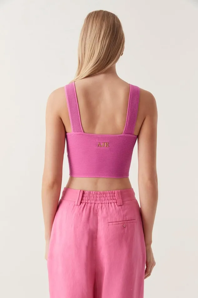 Aje Tops Sybil Twist Knit Bustier Brilliant Pink 8211 Women Aje Tops Sybil Twist Knit Bustier Brilliant Pink 8211 Women