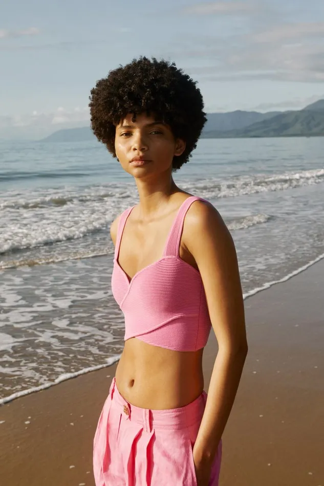Aje Tops Sybil Twist Knit Bustier Brilliant Pink 8211 Women Aje Tops Sybil Twist Knit Bustier Brilliant Pink 8211 Women