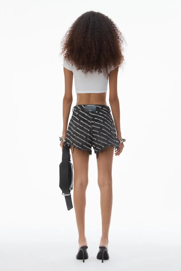 Alexander Wang Denim Women Bite Logo Short In Grey Aged Denim