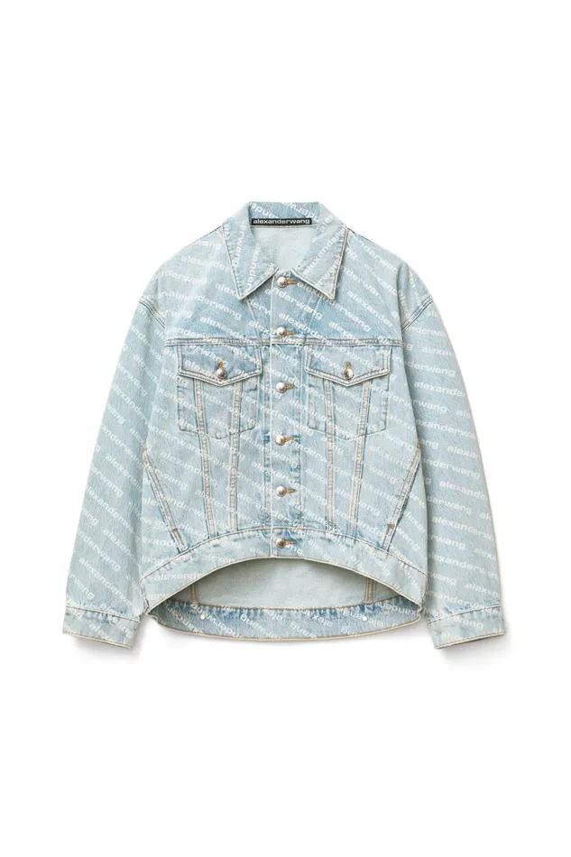 Alexander Wang Denim Women Falling Back Logo Jacket In Pebble Bleach Denim
