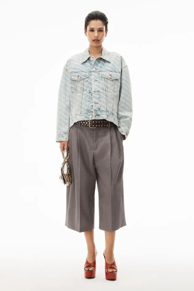 Alexander Wang Denim Women Falling Back Logo Jacket In Pebble Bleach Denim