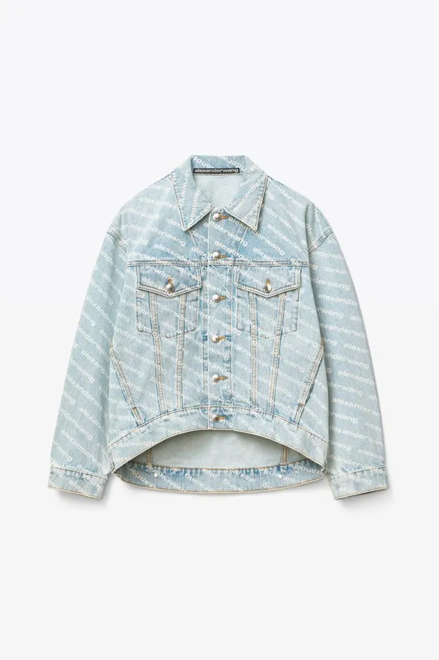 Alexander Wang Denim Women Falling Back Logo Jacket In Pebble Bleach Denim