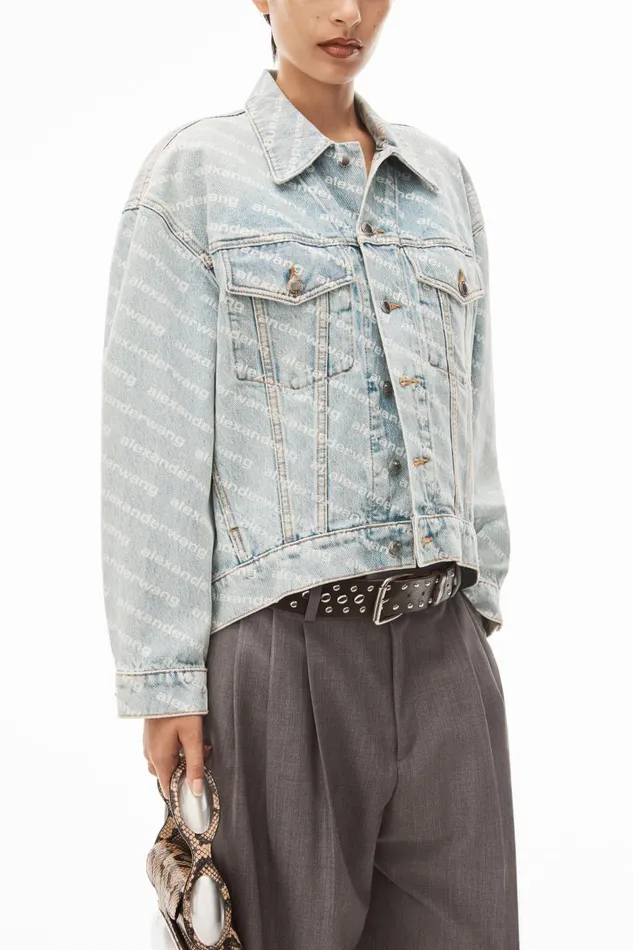 Alexander Wang Denim Women Falling Back Logo Jacket In Pebble Bleach Denim