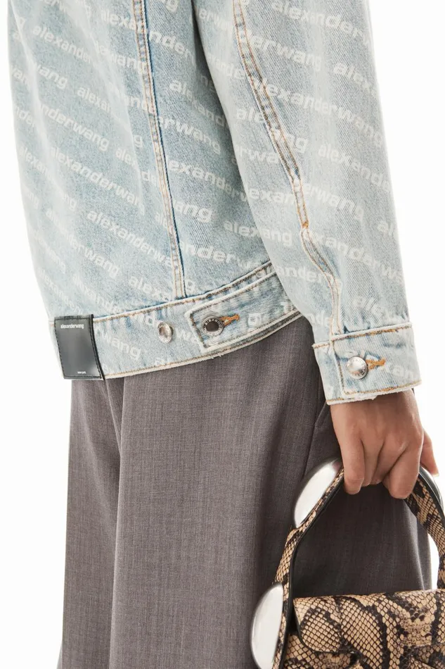Alexander Wang Denim Women Falling Back Logo Jacket In Pebble Bleach Denim