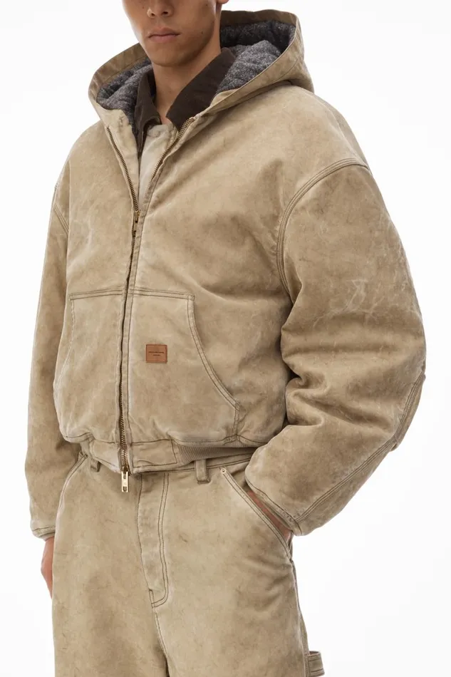 Alexander Wang Outerwear Men Hooded Workwear Jacket With Weathered Flocking