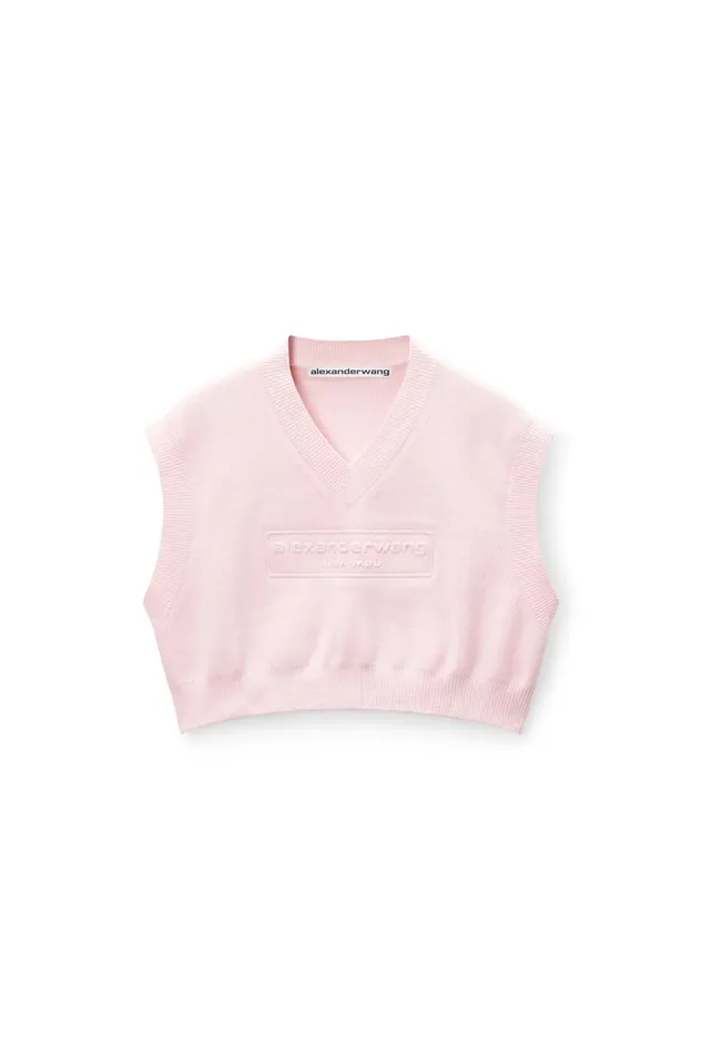 Alexander Wang Sweaters Women Logo Embossed Cropped Vest In Soft Chenille
