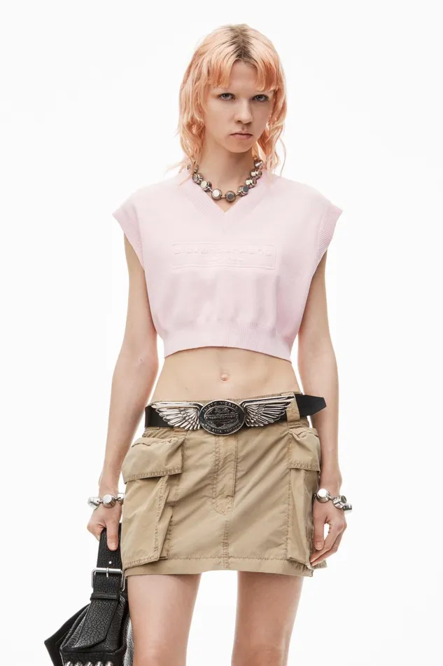 Alexander Wang Sweaters Women Logo Embossed Cropped Vest In Soft Chenille
