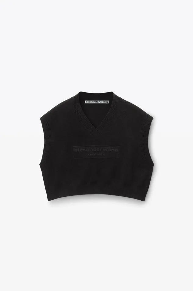 Alexander Wang Sweaters Women Logo Embossed Cropped Vest In Soft Chenille
