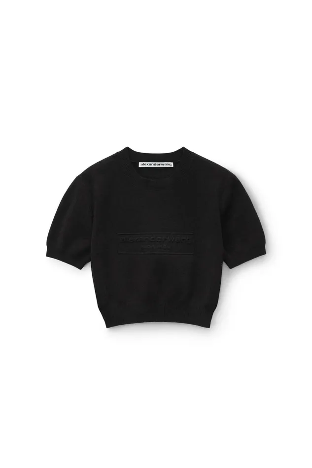 Alexander Wang Sweaters Women Logo Embossed Short Sleeve Ribbed Pullover In Soft Chenille Alexander Wang Sweaters Women Logo Embossed Short Sleeve Ribbed Pullover In Soft Chenille