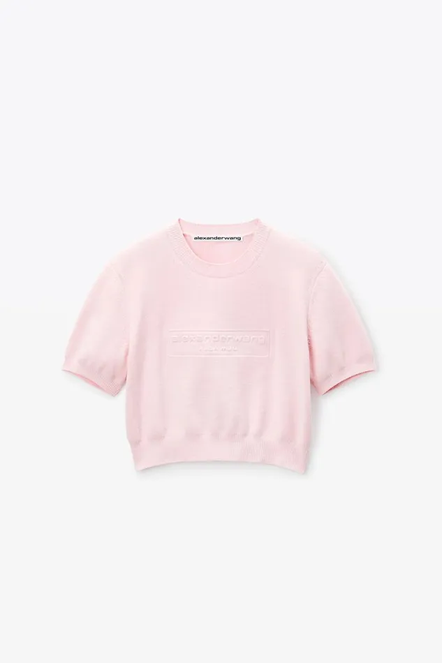 Alexander Wang Sweaters Women Logo Embossed Short Sleeve Ribbed Pullover In Soft Chenille
