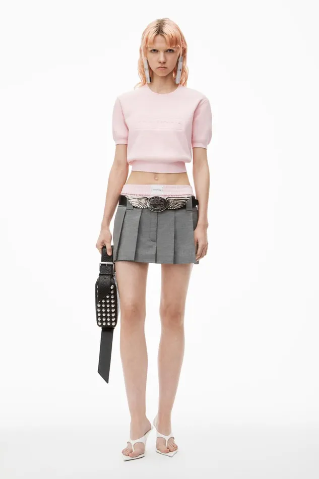 Alexander Wang Sweaters Women Logo Embossed Short Sleeve Ribbed Pullover In Soft Chenille
