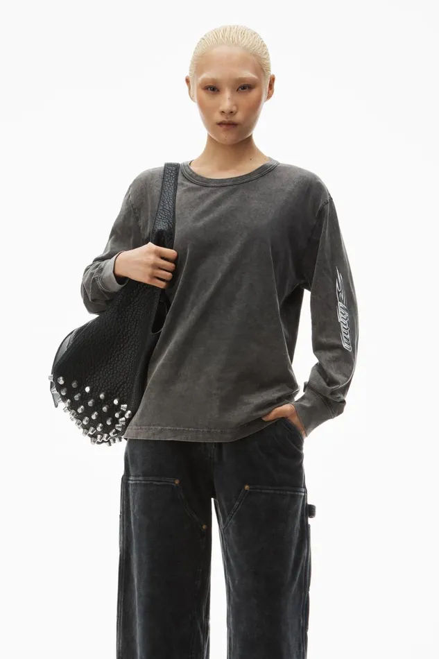Alexander Wang TShirts Women Flame LogoEmbossed LongSleeve Tee In Cotton