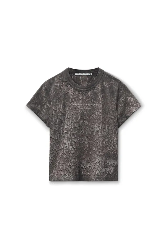 Alexander Wang TShirts Women Logo Embossed Splatter Wash Shrunken Tee In Cotton Hemp Jersey