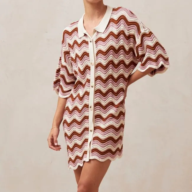 ALOHAS Dresses Palermo 8211 Pink and Brown Multicolor Knit Dress 8211 Women