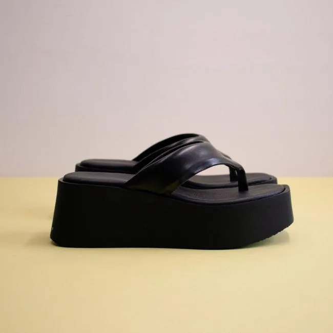 ALOHAS Heels Pancake 8211 Black Vegan Leather Sandals 8211 Women
