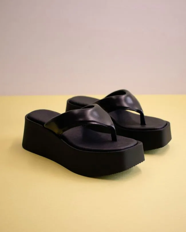 ALOHAS Heels Pancake 8211 Black Vegan Leather Sandals 8211 Women