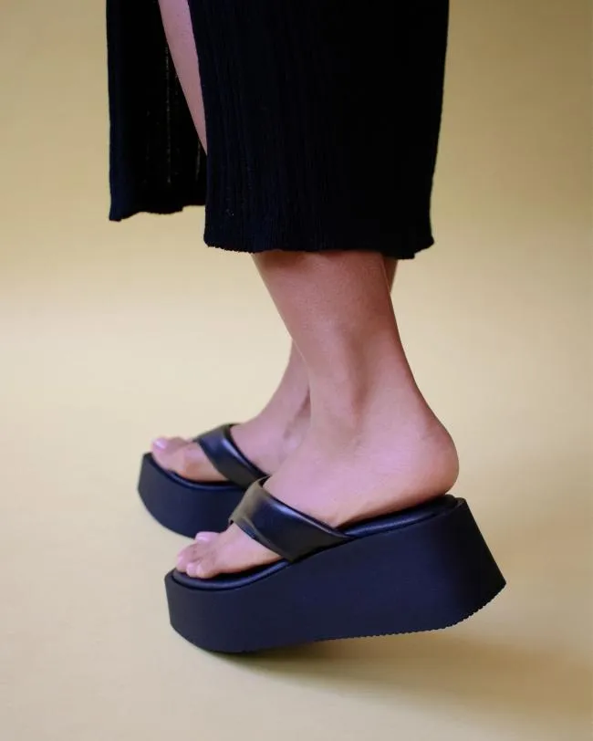 ALOHAS Heels Pancake 8211 Black Vegan Leather Sandals 8211 Women