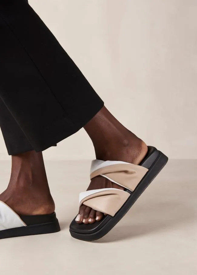 ALOHAS Mules Shaka Bicolor 8211 White And Beige Leather Sandals 8211 Women