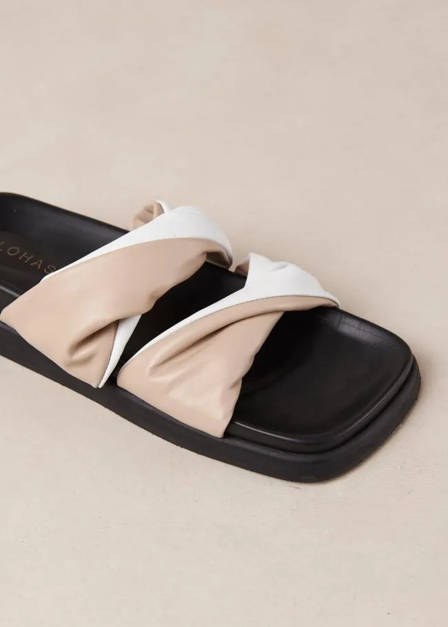 ALOHAS Mules Shaka Bicolor 8211 White And Beige Leather Sandals 8211 Women