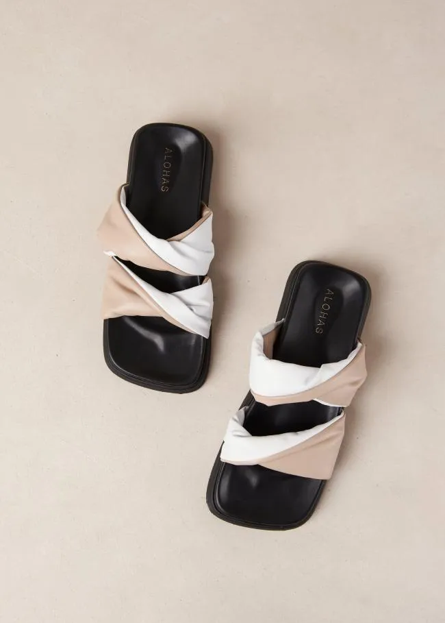 ALOHAS Mules Shaka Bicolor 8211 White And Beige Leather Sandals 8211 Women