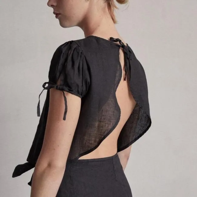 ALOHAS Tops Dreamland 8211 Black Linen Top 8211 Women