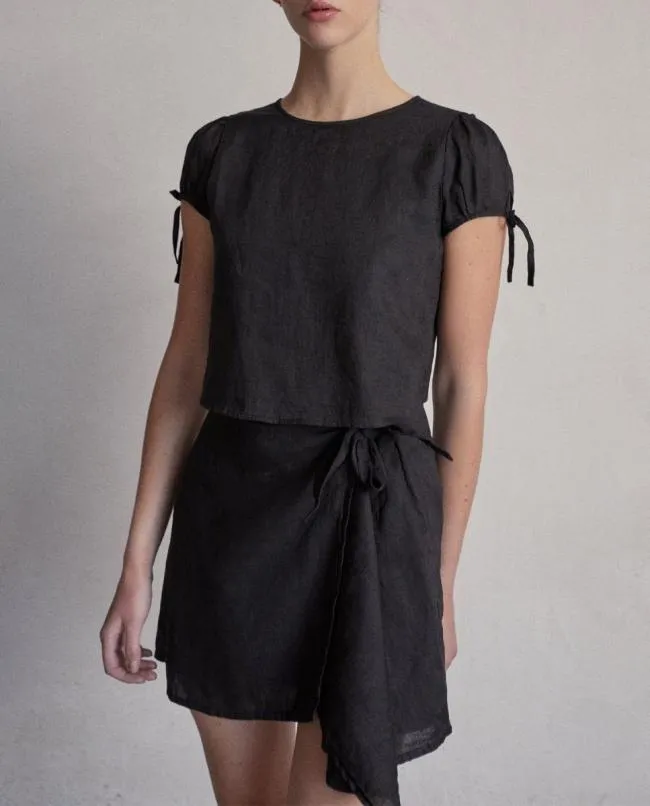 ALOHAS Tops Dreamland 8211 Black Linen Top 8211 Women