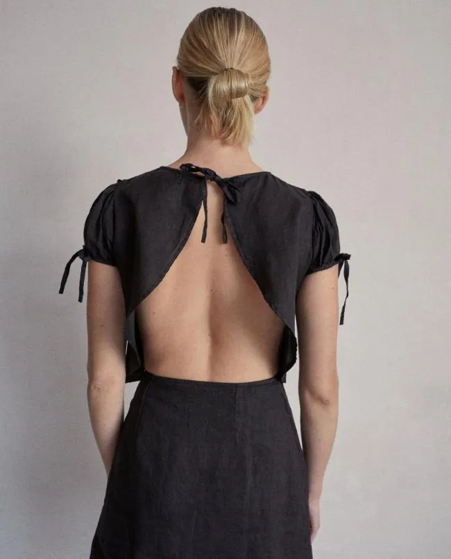ALOHAS Tops Dreamland 8211 Black Linen Top 8211 Women