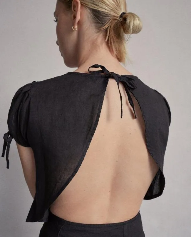ALOHAS Tops Dreamland 8211 Black Linen Top 8211 Women